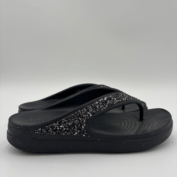 CROCS Shoes - CROCS Sloane Sandals Womens 9 Glitter Wedge Flip Flops Slip On Black